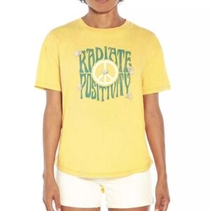 Wildfox Radiate Positivity Graphic Print Oversized Yellow Tee Tshirt Womens Sz L